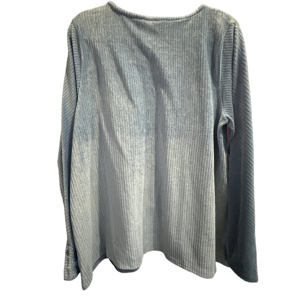 Soft Surroundings size XL light blue textured velour long sleeve v neck top - Picture 2 of 5